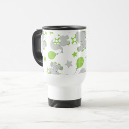 Caneca Térmica Padrão De Elefantes, Elefantes Bonitos - Cinzas Ve