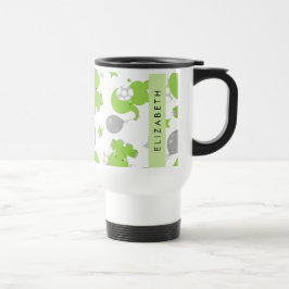 Caneca Térmica Padrão De Elefantes Verdes, Estrelas, Seu Nome