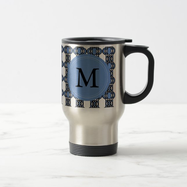 Caneca Térmica Padrão de escaravelho de Abstrato azul de Monogram (Direita)