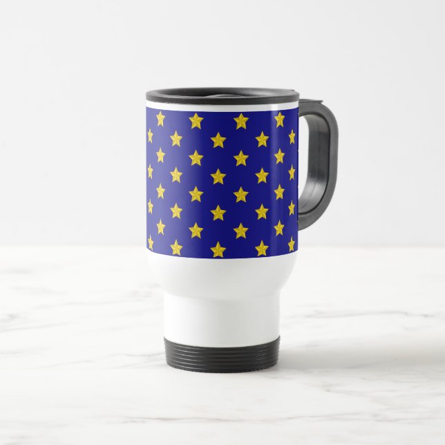 Caneca Térmica Padrão de estrelas Douradas, Marinho azul, exclusi (Frente Esquerda)