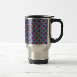 Caneca Térmica Padrão de Flor Magenta, Rosa e Verde