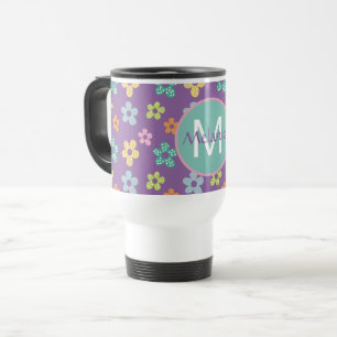 Caneca Térmica Padrão de Flor Pontilhada Fofa Roxa Personalizado
