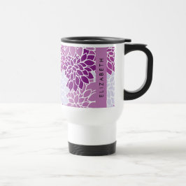 Caneca Térmica Padrão De Flores, Dália Roxa, Seu Nome