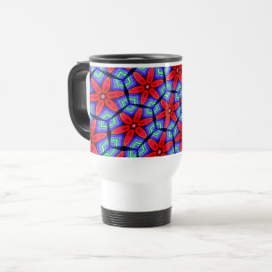 Caneca Térmica Padrão de Flores de Tecidos Vermelhos
