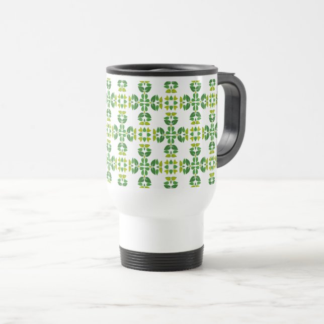 Caneca Térmica Padrão De Folha, Padrão De Folhas, Folhas Verdes (Frente Esquerda)