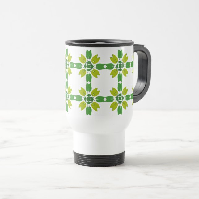 Caneca Térmica Padrão De Folha, Padrão De Folhas, Folhas Verdes (Frente Esquerda)