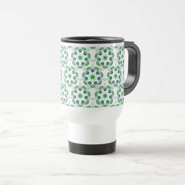 Caneca Térmica Padrão De Folha, Padrão De Folhas, Folhas Verdes (Frente Esquerda)