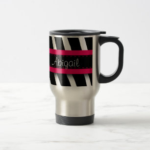 Caneca Térmica Padrão de Gema Floral Rosa Quente e Zebra