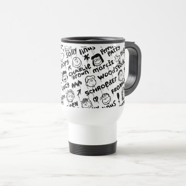 Caneca Térmica Padrão de Grafite de Caracteres de Pêssego (Frente Esquerda)