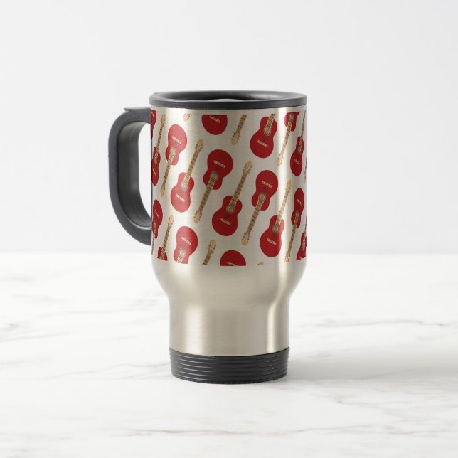 Caneca Térmica Padrão de Guitarra Vermelha (Frente Esquerda)