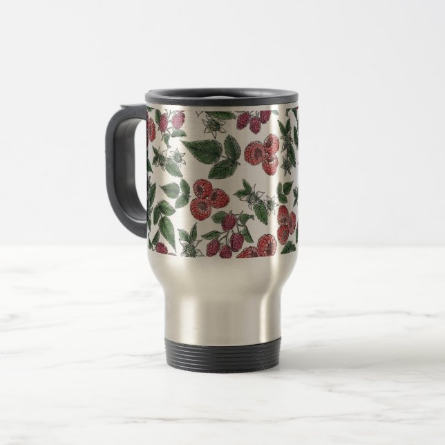 Caneca Térmica Padrão de Ilustração de Fruta de framboesa (Frente Esquerda)