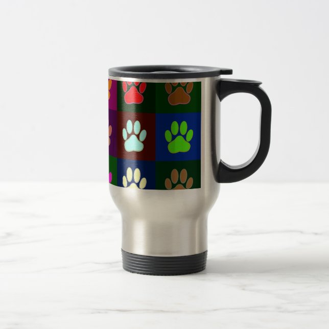 Caneca Térmica Padrão de impressão de pata de cão multicolorido (Direita)