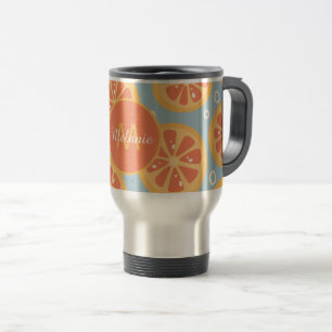 Caneca Térmica Padrão de Laranjas em Fatias Laranja Moderno e Bri