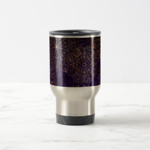 Caneca Térmica Padrão de Mandala Floral Elegante, Dourado e Roxo