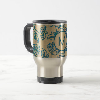 Caneca Térmica Padrão de Monograma de Folhas de Lúpulo Vintage Cl
