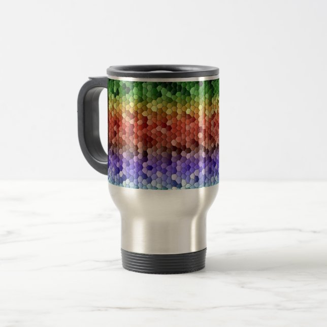 Caneca Térmica Padrão de Mosaico Arco-íris (Frente Esquerda)