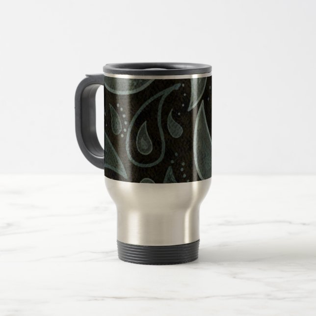 Caneca Térmica Padrão de Paisley Preto e Cinza (Frente Esquerda)