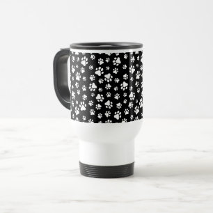 Caneca Térmica Padrão de patas, impressões de pata, preto e branc