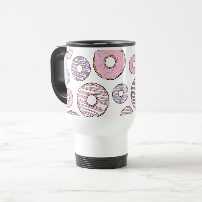 Caneca Térmica Padrão De Rosquinhas, Rosquinhas Rosa, Rosquinhas  (Frente Esquerda)