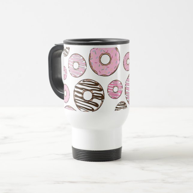 Caneca Térmica Padrão De Rosquinhas, Rosquinhas Rosa, Rosquinhas  (Frente Esquerda)