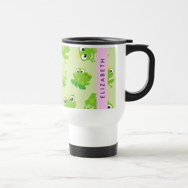 Caneca Térmica Padrão de sapo, Sapos Verdes, Príncipe Sapo, Seu N (Direita)