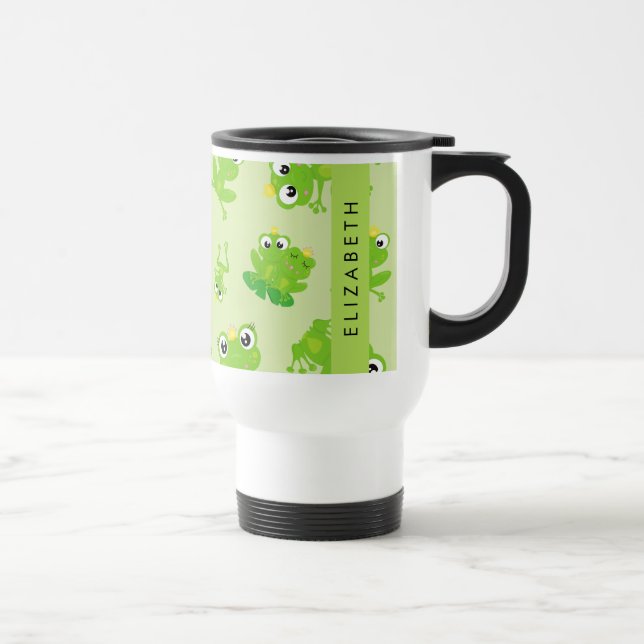 Caneca Térmica Padrão de sapo, Sapos Verdes, Príncipe Sapo, Seu N (Direita)