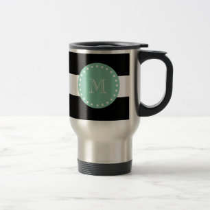 Caneca Térmica Padrão de Stripes Negras, Monograma Verde Mint