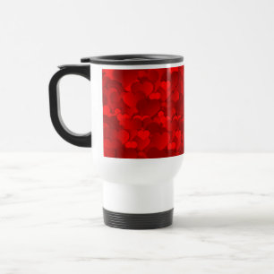 Caneca Térmica Padrão de Textura de Corações de Amor Vermelho Rom