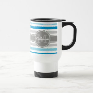 Caneca Térmica Padrão de tiras de tinta azul e Cinza monograma