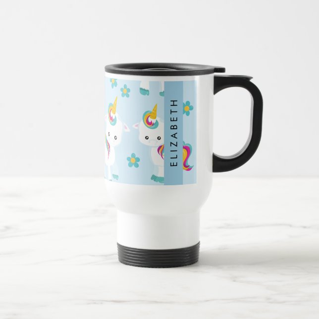Caneca Térmica Padrão De Unicórnios, Unicórnios Bonitos, Seu Nome (Direita)