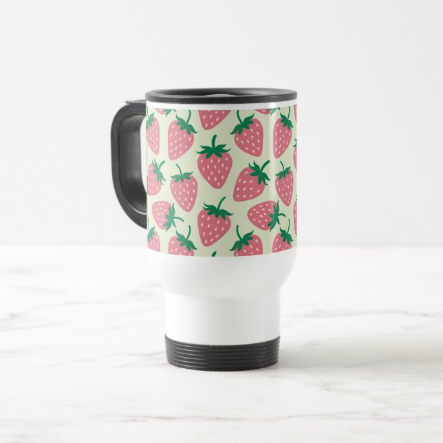 Caneca Térmica Padrão de Verão Morango Rosa (Frente Esquerda)