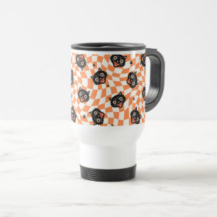Caneca Térmica Padrão de Verificação de Laranja de Gato Preto Ret