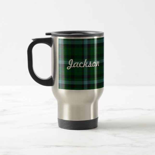 Caneca Térmica Padrão de Xadrez do Tartan Verde e Blues (Esquerda)