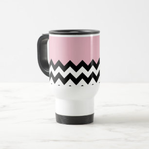 Caneca Térmica Padrão de ziguezague preto e branco, Chevron, rosa