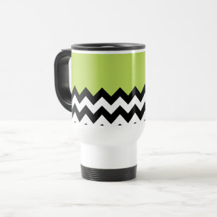 Caneca Térmica Padrão de ziguezague preto e branco, Chevron, verd