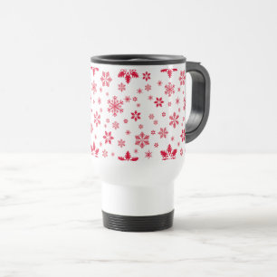 Caneca Térmica Padrão do Floco de Neve, Flocos de Neve Vermelhos,