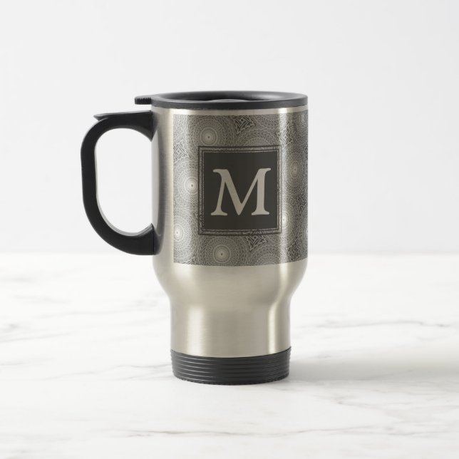 Caneca Térmica Padrão dos círculos da cinza monograma (Esquerda)