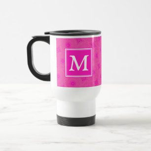 Caneca Térmica Padrão dos círculos rosa a quente do monograma