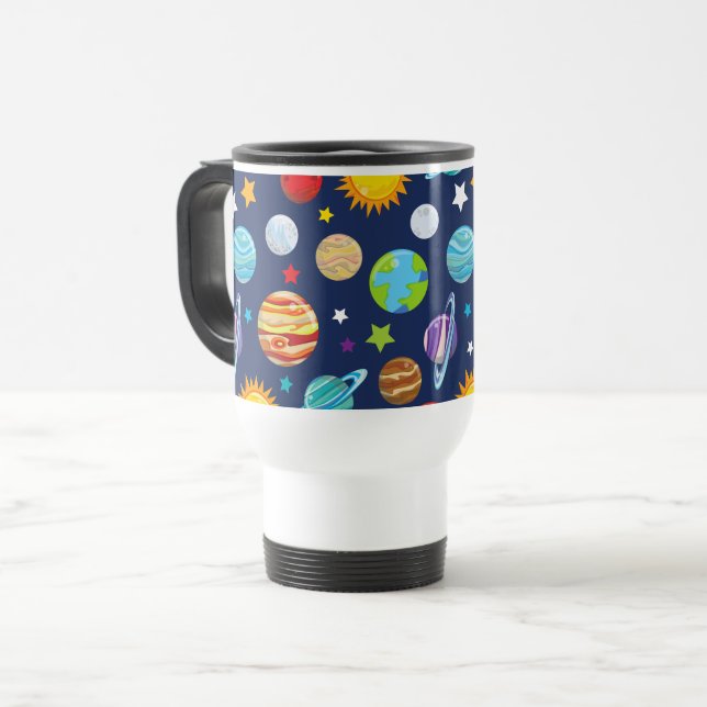Caneca Térmica Padrão Espacial, Planetas, Estrelas, Cosmos, Galáx (Frente Esquerda)