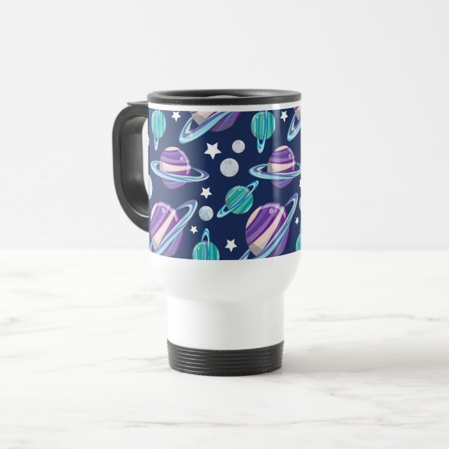 Caneca Térmica Padrão Espacial, Planetas, Estrelas, Galáxias, Cos (Frente Esquerda)