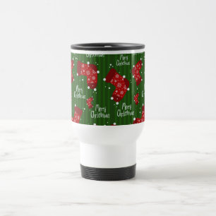 Caneca Térmica Padrão Feliz De Natal Branco E Verde