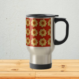 Caneca Térmica Padrão Floral Amarelo Dahlia em Vermelho