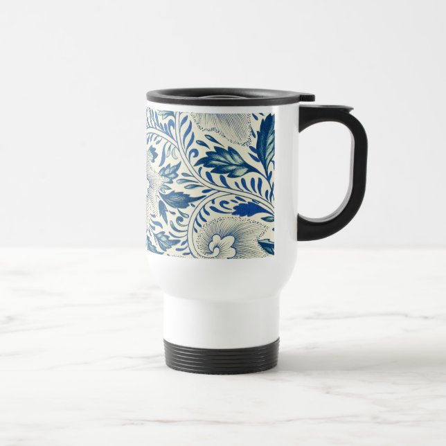 Caneca Térmica Padrão Floral Azul Design Asiático Antiquado (Direita)