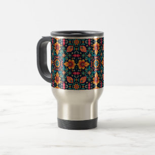 Caneca Térmica Padrão Floral Boho Colorido Simetria Elegante