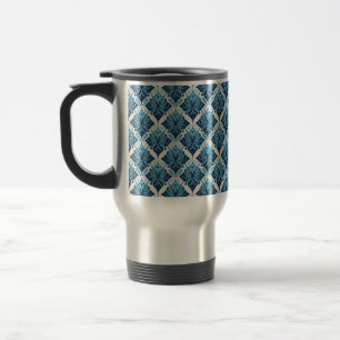 Caneca Térmica Padrão Floral Boho Elegante em Azul