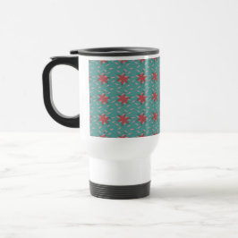 Caneca Térmica padrão floral coral tropical em azul-turquesa