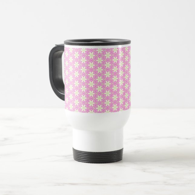 Caneca Térmica Padrão Floral, Padrão De Flores, Visitas, Rosa (Frente Esquerda)