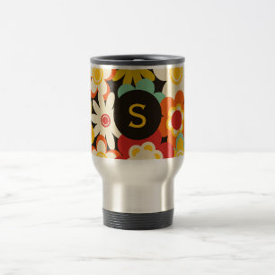Caneca Térmica Padrão Floral Retro Colorido Monograma