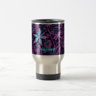 Caneca Térmica Padrão Floral Roxo Escuro Moderno Personalizado