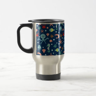 Caneca Térmica Padrão Fofo de Vida Marinha no Oceano